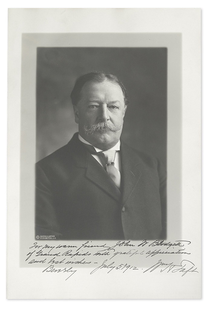 TAFT, WILLIAM H. Photograph Signed and Inscribed, as President,